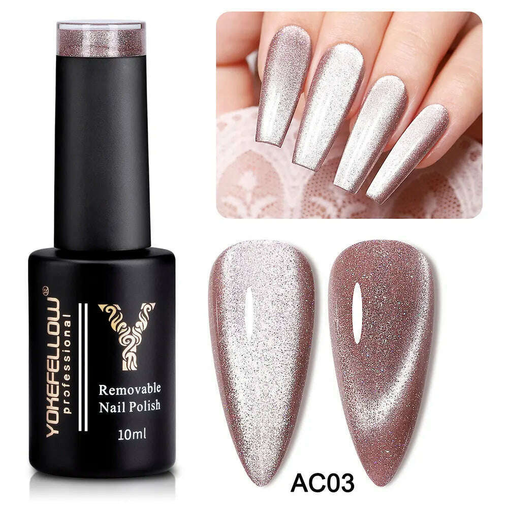 YOKEFELLOW 10ml 9D Cat Magnetic Gel Polish Semi Permanent Soak Off Rainbow Glitter Nail Gel Polish UV Gel Varnish For Manicure - KIMLUD