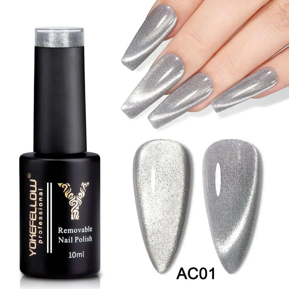 YOKEFELLOW 10ml 9D Cat Magnetic Gel Polish Semi Permanent Soak Off Rainbow Glitter Nail Gel Polish UV Gel Varnish For Manicure - KIMLUD