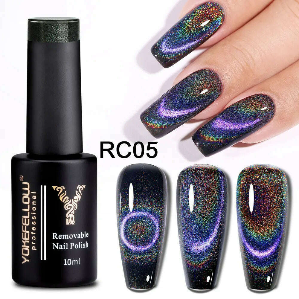YOKEFELLOW 10ml 9D Cat Magnetic Gel Polish Semi Permanent Soak Off Rainbow Glitter Nail Gel Polish UV Gel Varnish For Manicure - KIMLUD