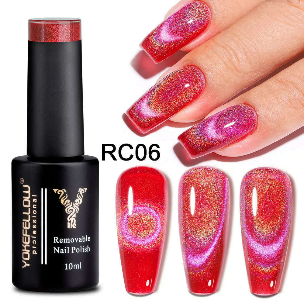 YOKEFELLOW 10ml 9D Cat Magnetic Gel Polish Semi Permanent Soak Off Rainbow Glitter Nail Gel Polish UV Gel Varnish For Manicure - KIMLUD
