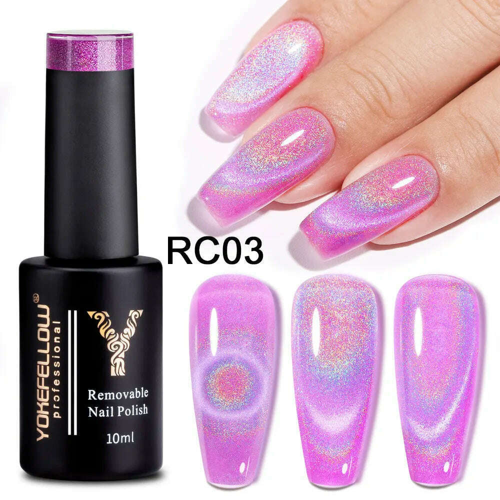 YOKEFELLOW 10ml 9D Cat Magnetic Gel Polish Semi Permanent Soak Off Rainbow Glitter Nail Gel Polish UV Gel Varnish For Manicure - KIMLUD