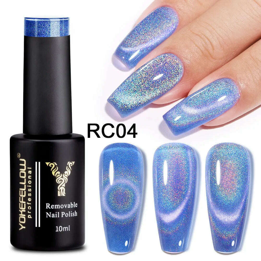 YOKEFELLOW 10ml 9D Cat Magnetic Gel Polish Semi Permanent Soak Off Rainbow Glitter Nail Gel Polish UV Gel Varnish For Manicure - KIMLUD