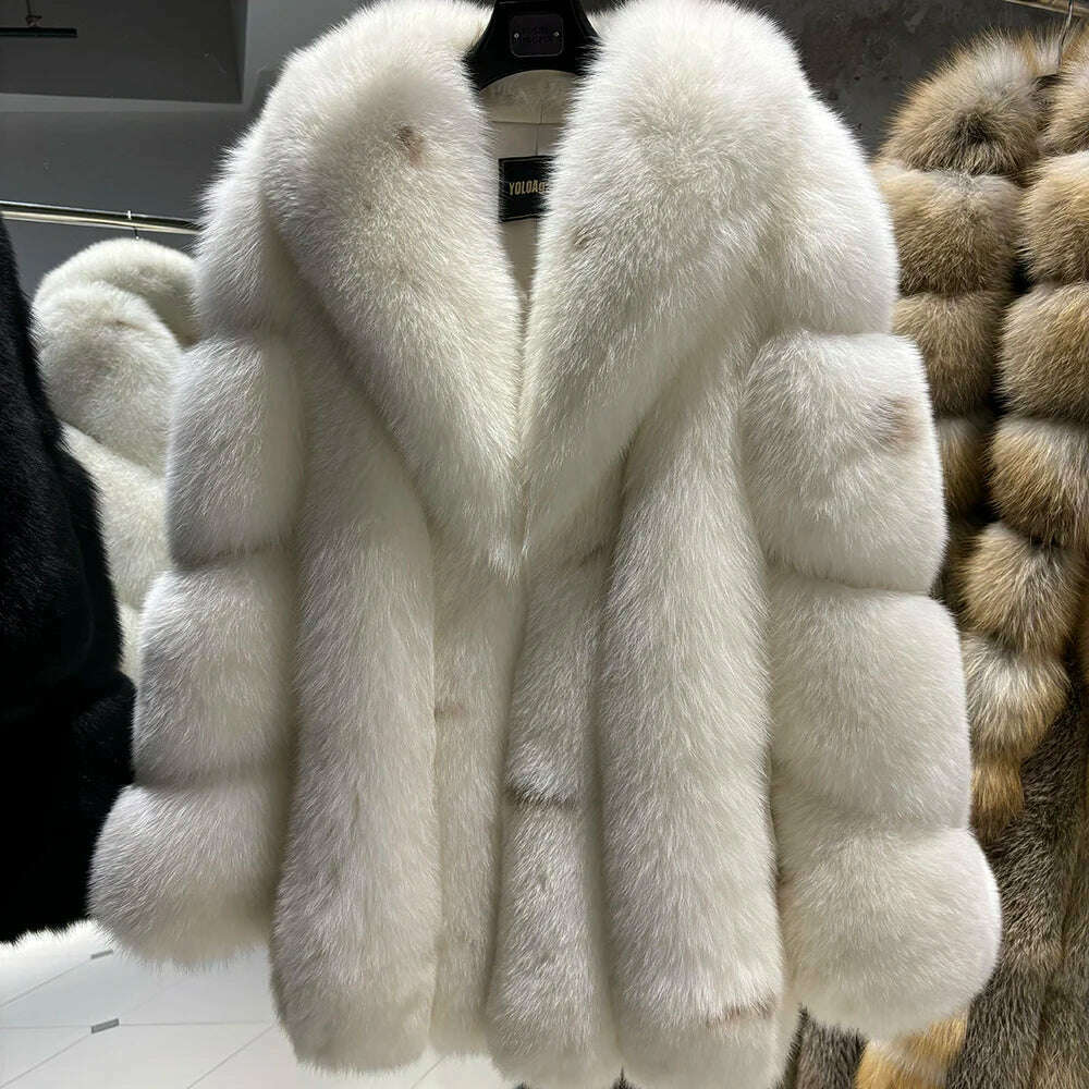 KIMLUD, YOLOAgain Women's Luxury White Fox Fur Coat 2024 Winter Warm Real Fox Fur Jacket, As Shown / XXXL, KIMLUD APPAREL - Womens Clothes