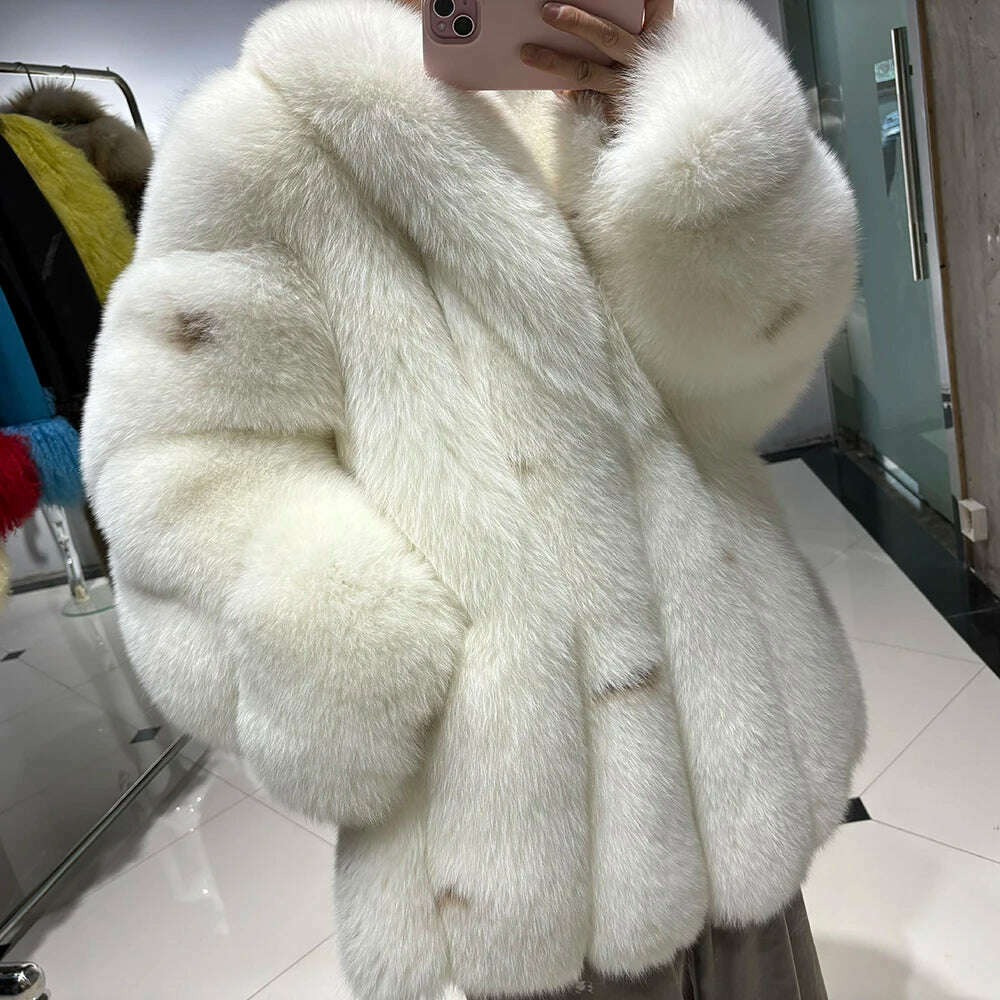 KIMLUD, YOLOAgain Women's Luxury White Fox Fur Coat 2024 Winter Warm Real Fox Fur Jacket, KIMLUD Womens Clothes