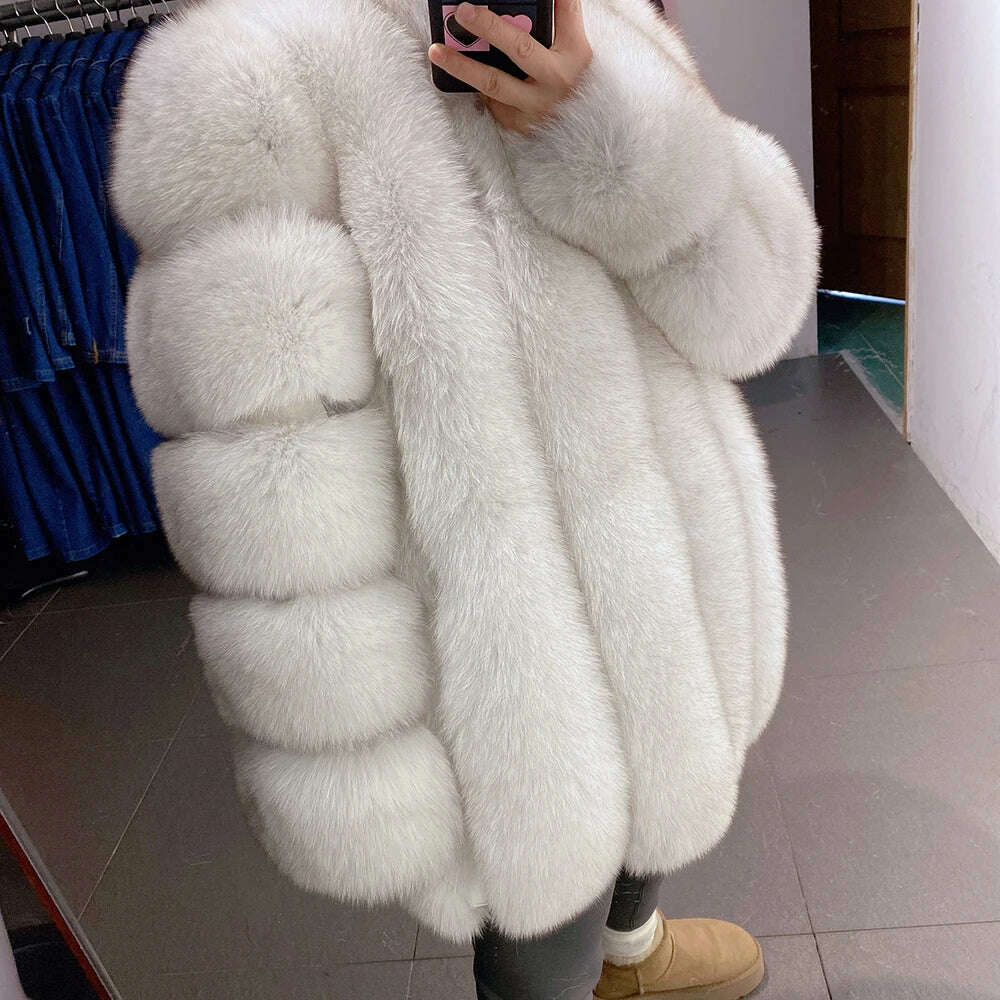 KIMLUD, YOLOAgain Women's Stand Collar Real Fox Fur Jacket Natural Fox Fur Coat 2024 Winter, KIMLUD Womens Clothes