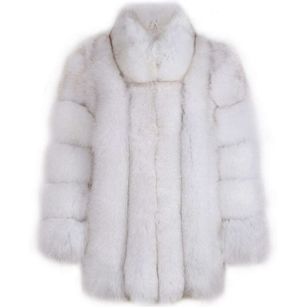 KIMLUD, YOLOAgain Women's Stand Collar Real Fox Fur Jacket Natural Fox Fur Coat 2024 Winter, KIMLUD Womens Clothes