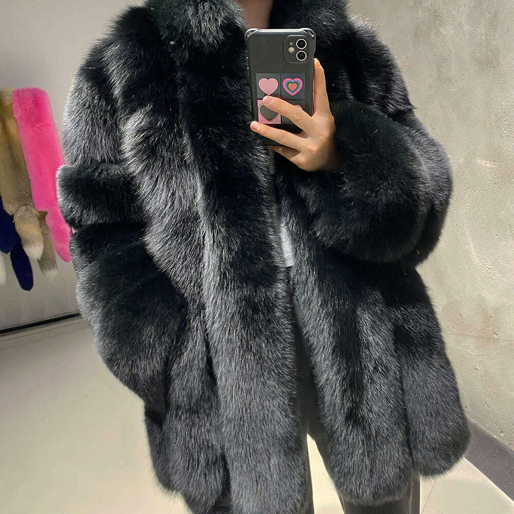 KIMLUD, YOLOAgain Women's Stand Collar Real Fox Fur Jacket Natural Fox Fur Coat 2024 Winter, As Shown 10 / XXL, KIMLUD APPAREL - Womens Clothes