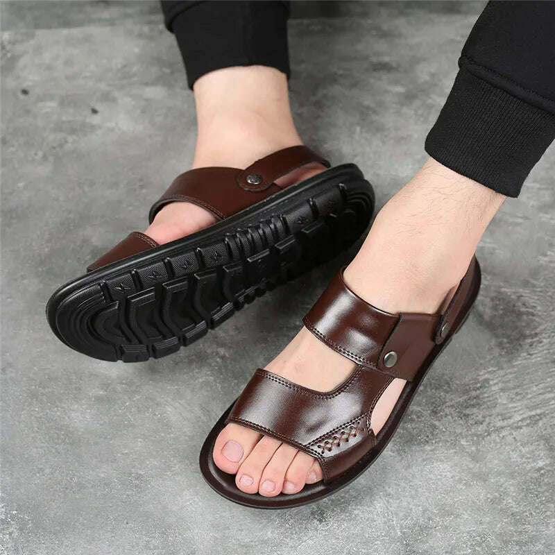 KIMLUD, Yomior New 2020 Summer Men Shoes Flats Vintage British Slip-On Genuine Leather Casual Non-slip Beach Sandals Slippers Flip Flop, KIMLUD Women's Clothes