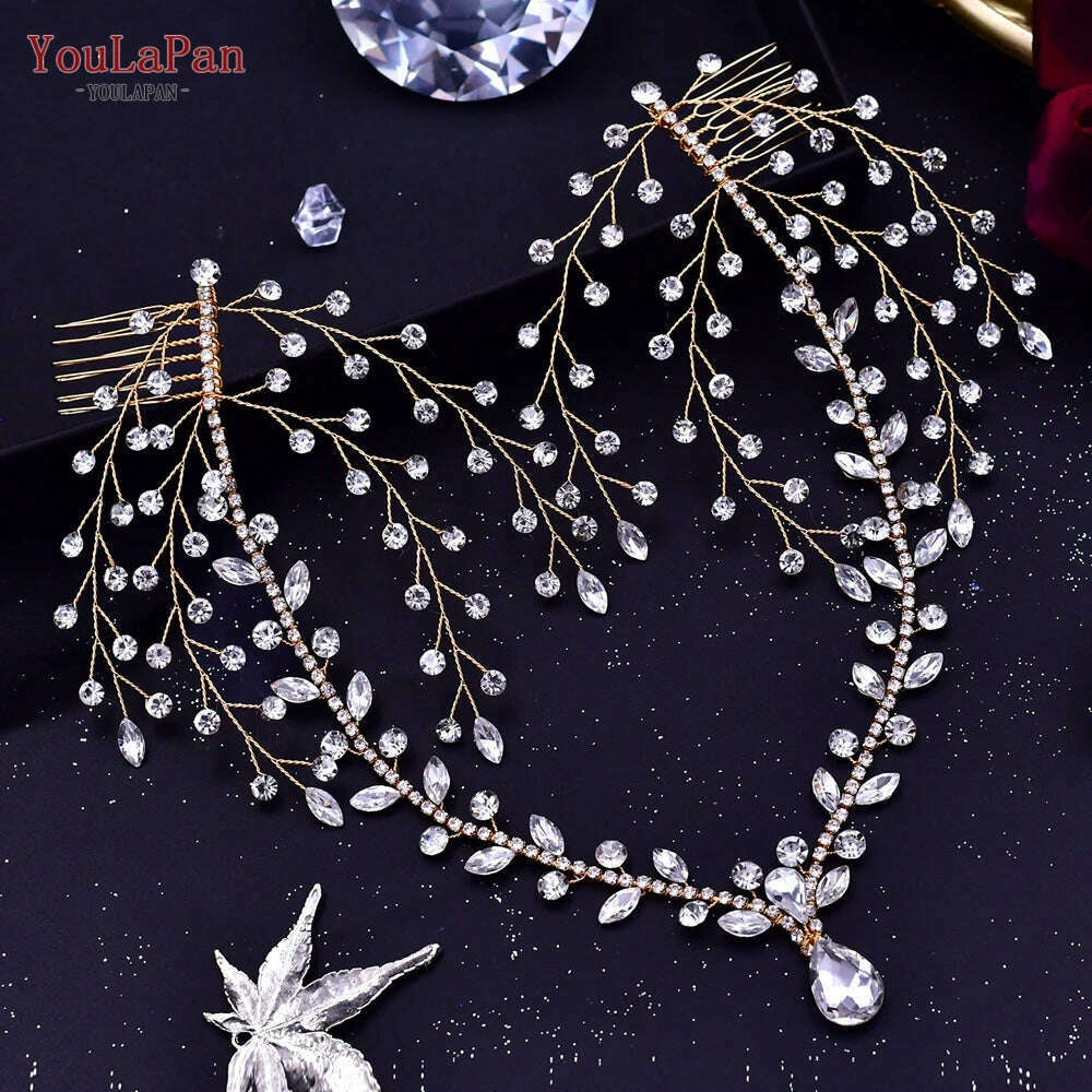 KIMLUD, YouLaPan Bling Rhinestone Headband  Wedding Bridesmaid Headwear Women Fashion Hair Accessories Handmade Bride Tiara HP438, HP466-G, KIMLUD APPAREL - Womens Clothes
