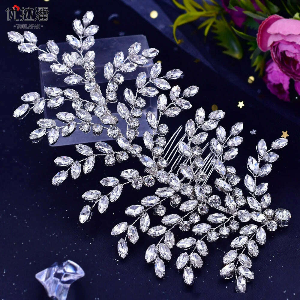 KIMLUD, YouLaPan Bling Rhinestone Headband  Wedding Bridesmaid Headwear Women Fashion Hair Accessories Handmade Bride Tiara HP438, HP432-left, KIMLUD APPAREL - Womens Clothes