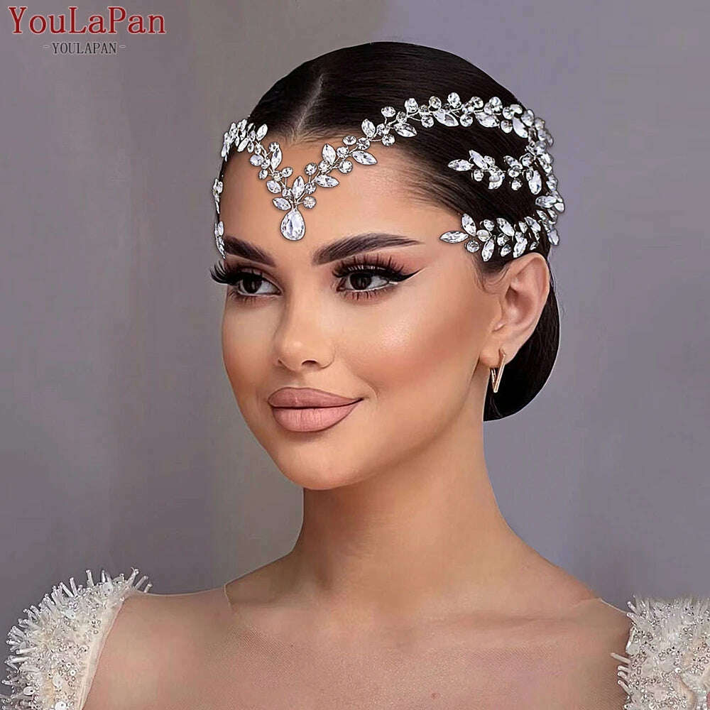 KIMLUD, YouLaPan Bride Forehead Headband Sparkling Rhinestone Headpieces For Wedding Women Prom Party Head Jewelry Accessories HP599, KIMLUD Womens Clothes