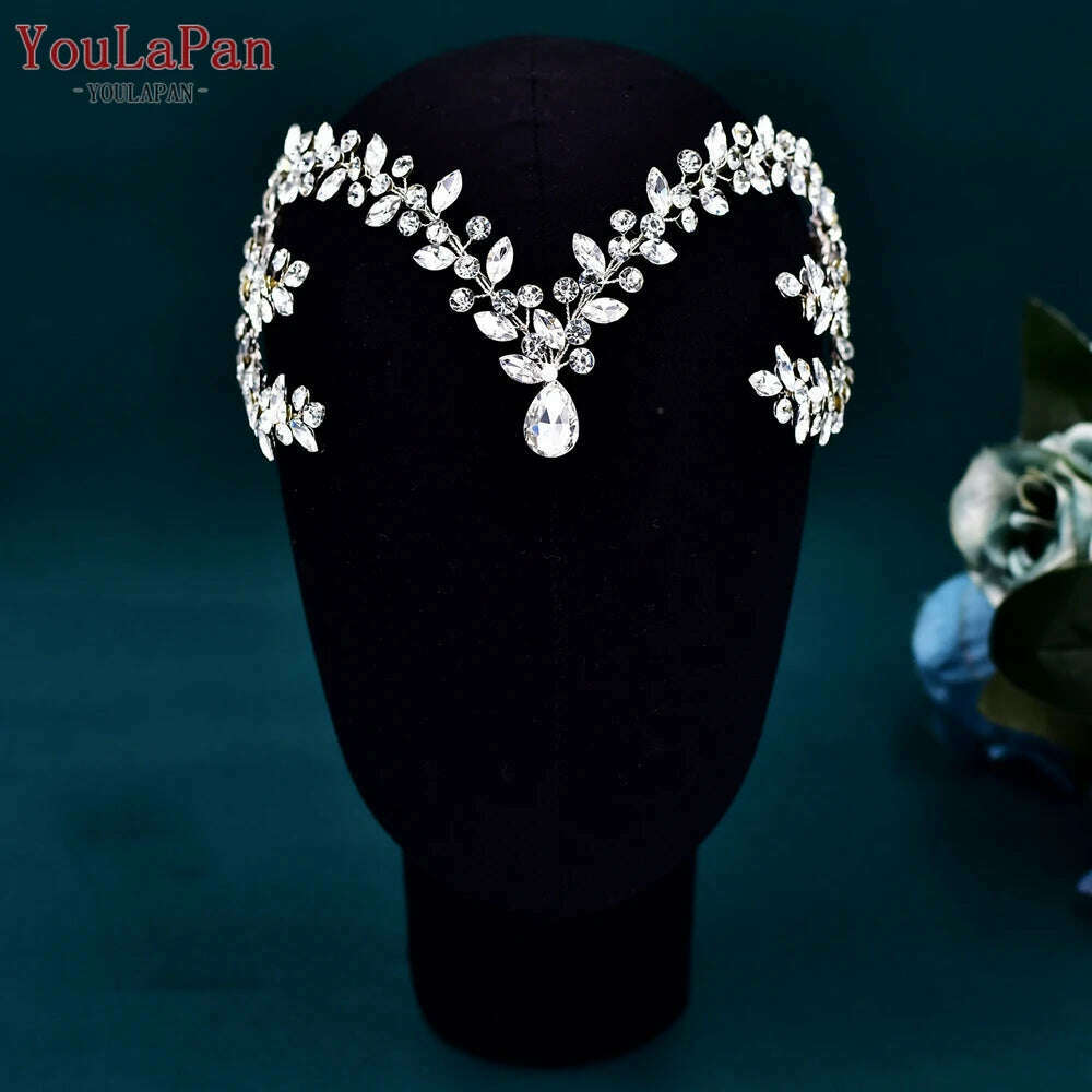 KIMLUD, YouLaPan Bride Forehead Headband Sparkling Rhinestone Headpieces For Wedding Women Prom Party Head Jewelry Accessories HP599, KIMLUD Womens Clothes