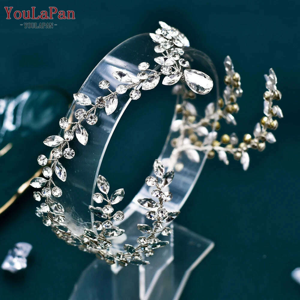 KIMLUD, YouLaPan Bride Forehead Headband Sparkling Rhinestone Headpieces For Wedding Women Prom Party Head Jewelry Accessories HP599, KIMLUD Womens Clothes