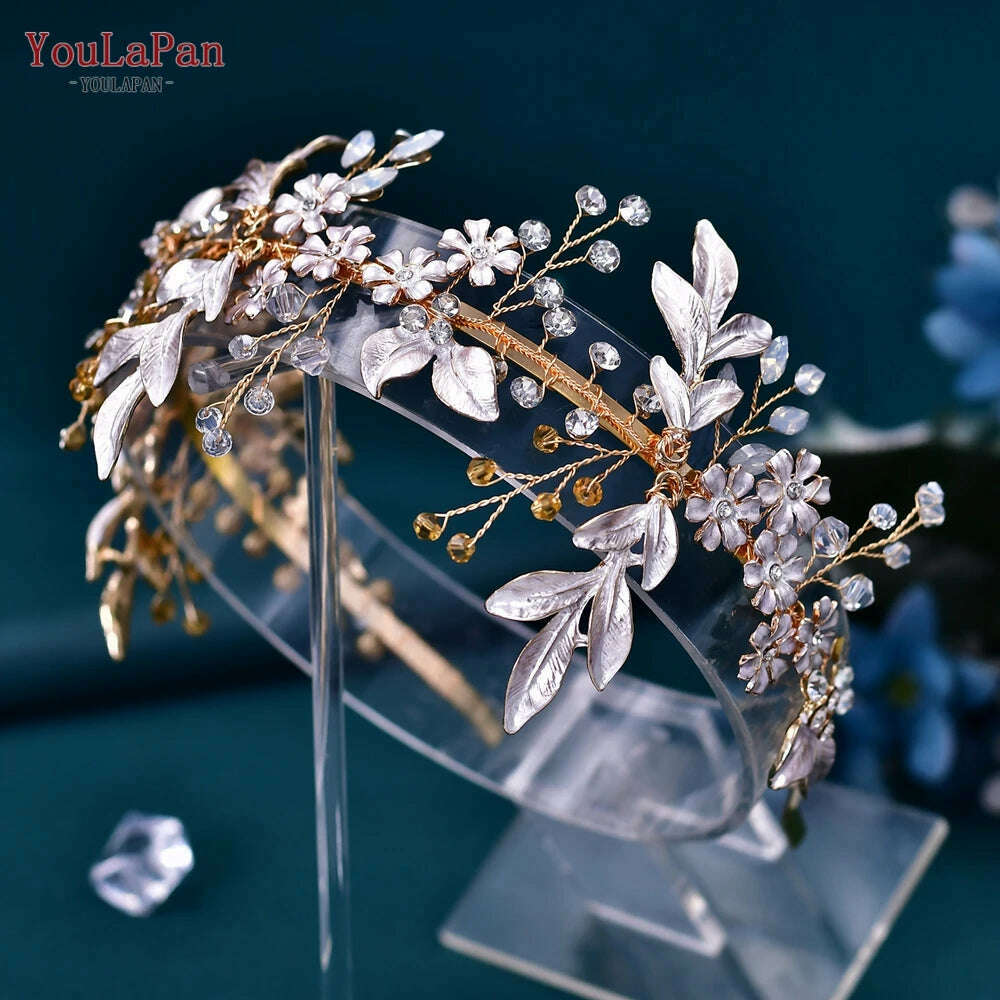 KIMLUD, YouLaPan Bride Forehead Headband Sparkling Rhinestone Headpieces For Wedding Women Prom Party Head Jewelry Accessories HP599, HP278-G, KIMLUD APPAREL - Womens Clothes