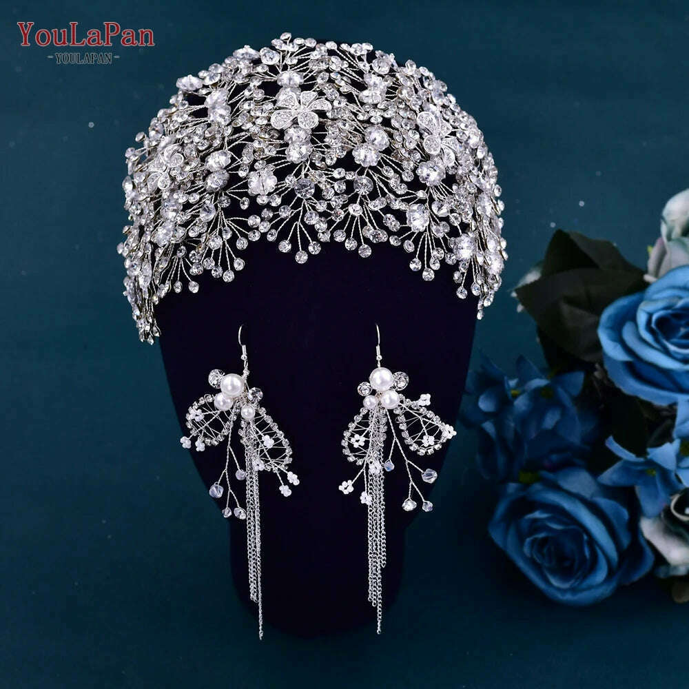 KIMLUD, YouLaPan Bride Forehead Headband Sparkling Rhinestone Headpieces For Wedding Women Prom Party Head Jewelry Accessories HP599, HP240-S-set, KIMLUD APPAREL - Womens Clothes