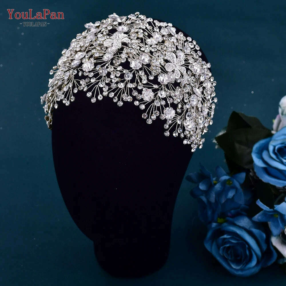 KIMLUD, YouLaPan Bride Forehead Headband Sparkling Rhinestone Headpieces For Wedding Women Prom Party Head Jewelry Accessories HP599, HP240-S, KIMLUD APPAREL - Womens Clothes