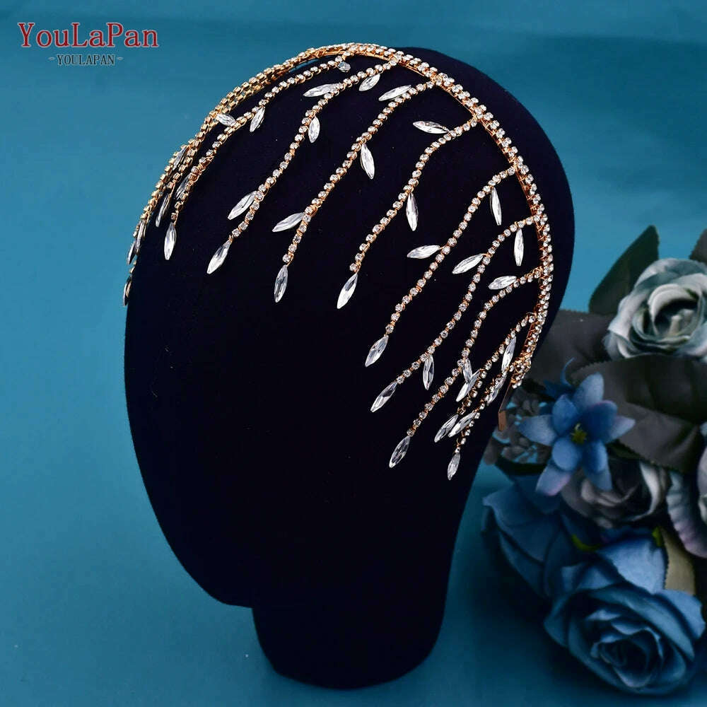 KIMLUD, YouLaPan Bride Forehead Headband Sparkling Rhinestone Headpieces For Wedding Women Prom Party Head Jewelry Accessories HP599, HP483-G, KIMLUD APPAREL - Womens Clothes