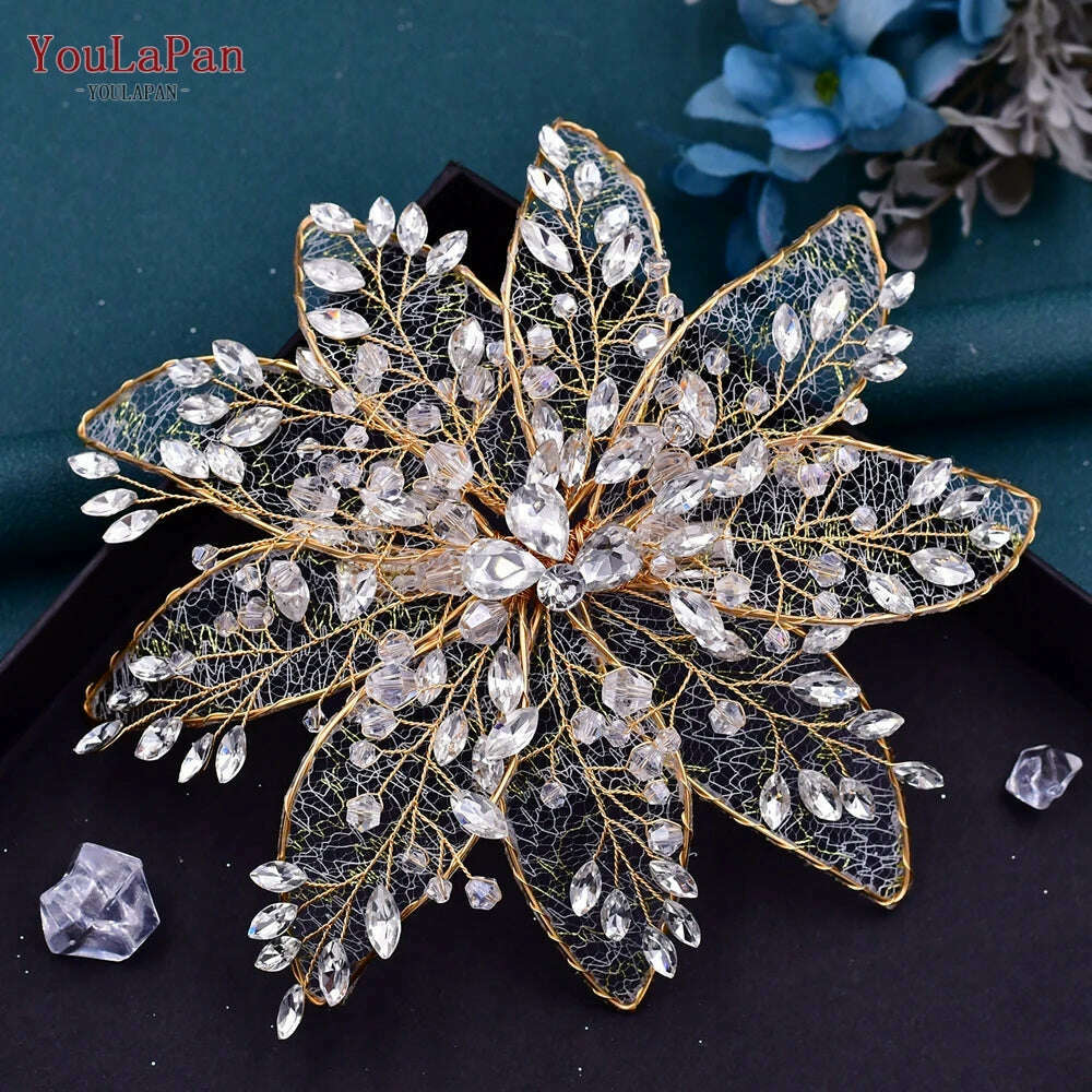 KIMLUD, YouLaPan Bride Forehead Headband Sparkling Rhinestone Headpieces For Wedding Women Prom Party Head Jewelry Accessories HP599, HP217-G, KIMLUD APPAREL - Womens Clothes