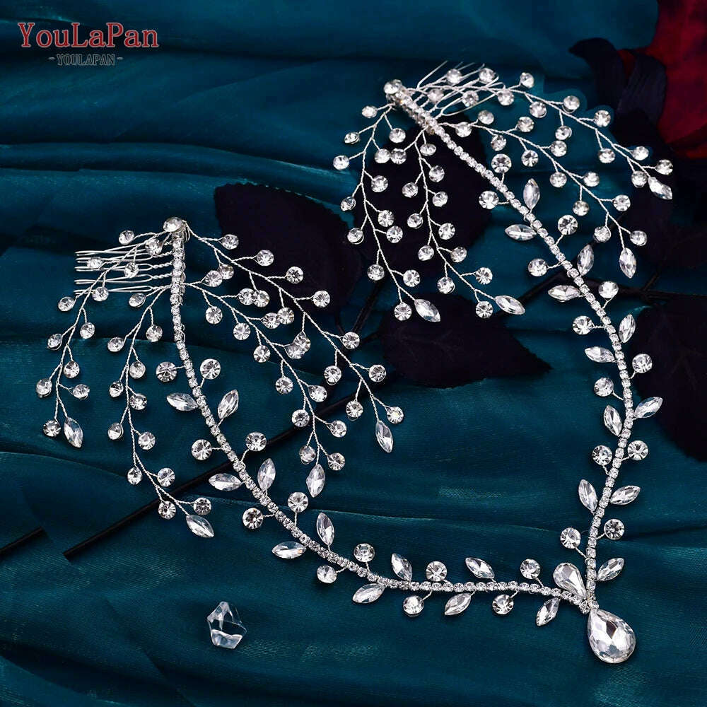 KIMLUD, YouLaPan Bride Forehead Headband Sparkling Rhinestone Headpieces For Wedding Women Prom Party Head Jewelry Accessories HP599, HP466-S, KIMLUD APPAREL - Womens Clothes