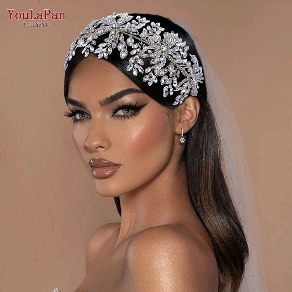 KIMLUD, YouLaPan Flower Headband for Bridal Wedding Headpiece Jewelry Hair Accessories Woman Tiara Bride Headdress for Party HP395, KIMLUD Womens Clothes