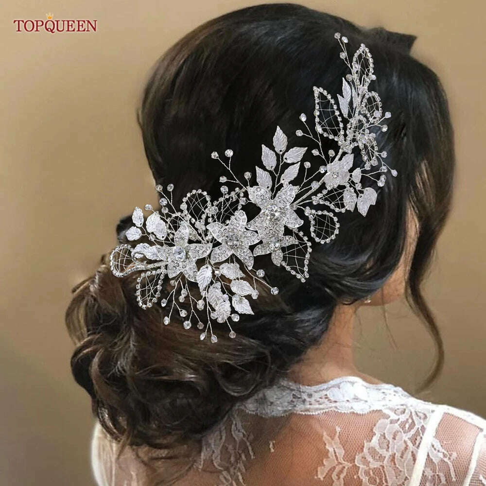 YouLaPan HP282 Wedding Headband Alloy Flower Leaf Hair Tiara Rhinestone Headpiece Bridal Headwear Hair Accessories Head Jewelry - KIMLUD