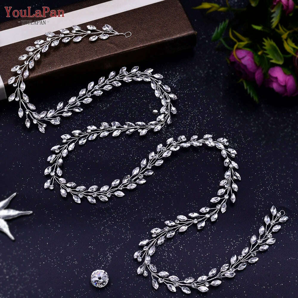 YouLaPan HP282 Wedding Headband Alloy Flower Leaf Hair Tiara Rhinestone Headpiece Bridal Headwear Hair Accessories Head Jewelry - KIMLUD
