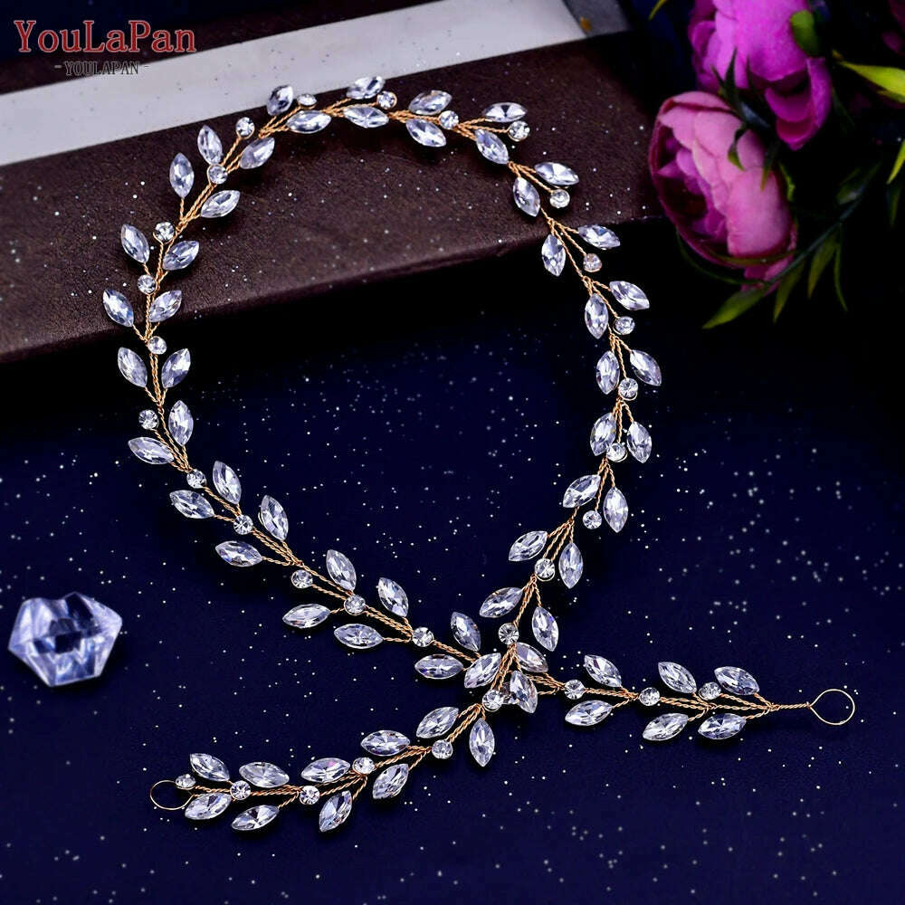 YouLaPan HP282 Wedding Headband Alloy Flower Leaf Hair Tiara Rhinestone Headpiece Bridal Headwear Hair Accessories Head Jewelry - KIMLUD