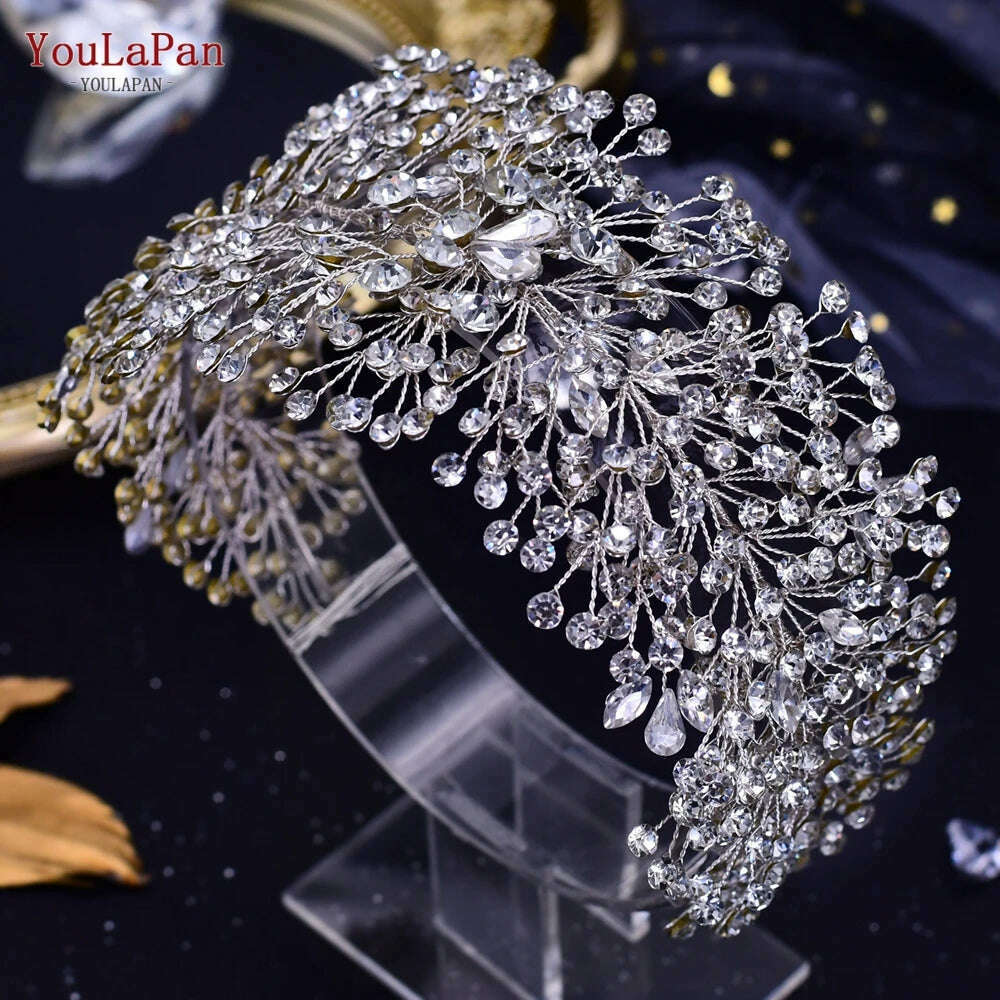 YouLaPan HP282 Wedding Headband Alloy Flower Leaf Hair Tiara Rhinestone Headpiece Bridal Headwear Hair Accessories Head Jewelry - KIMLUD
