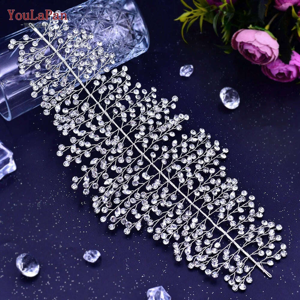 YouLaPan HP282 Wedding Headband Alloy Flower Leaf Hair Tiara Rhinestone Headpiece Bridal Headwear Hair Accessories Head Jewelry - KIMLUD