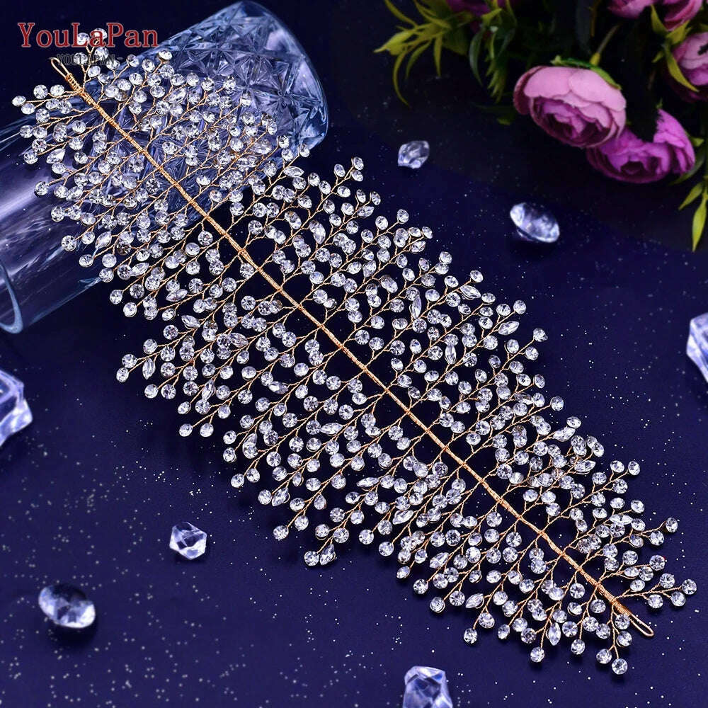 YouLaPan HP282 Wedding Headband Alloy Flower Leaf Hair Tiara Rhinestone Headpiece Bridal Headwear Hair Accessories Head Jewelry - KIMLUD
