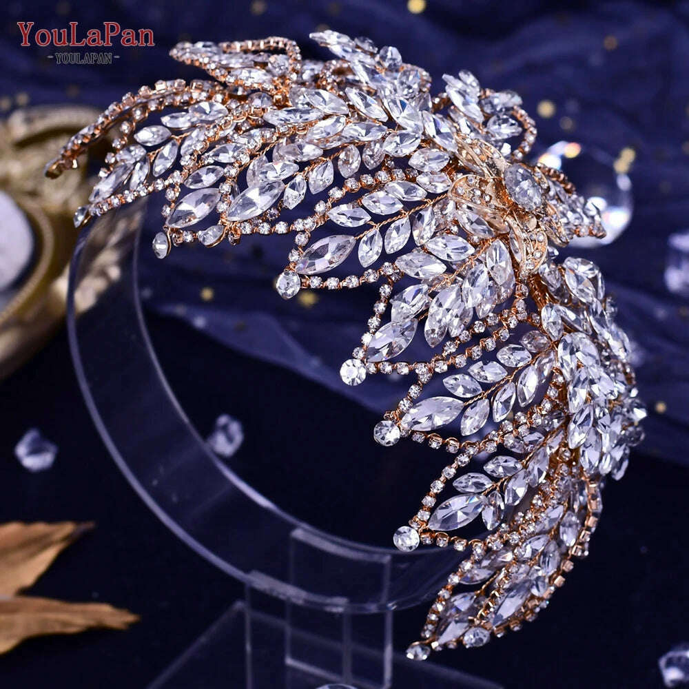 YouLaPan HP282 Wedding Headband Alloy Flower Leaf Hair Tiara Rhinestone Headpiece Bridal Headwear Hair Accessories Head Jewelry - KIMLUD