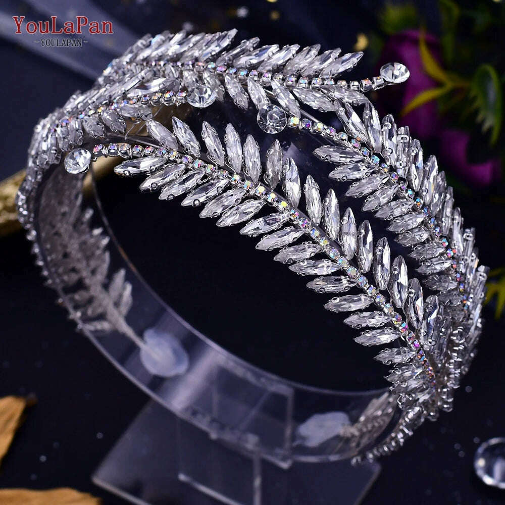 YouLaPan HP282 Wedding Headband Alloy Flower Leaf Hair Tiara Rhinestone Headpiece Bridal Headwear Hair Accessories Head Jewelry - KIMLUD