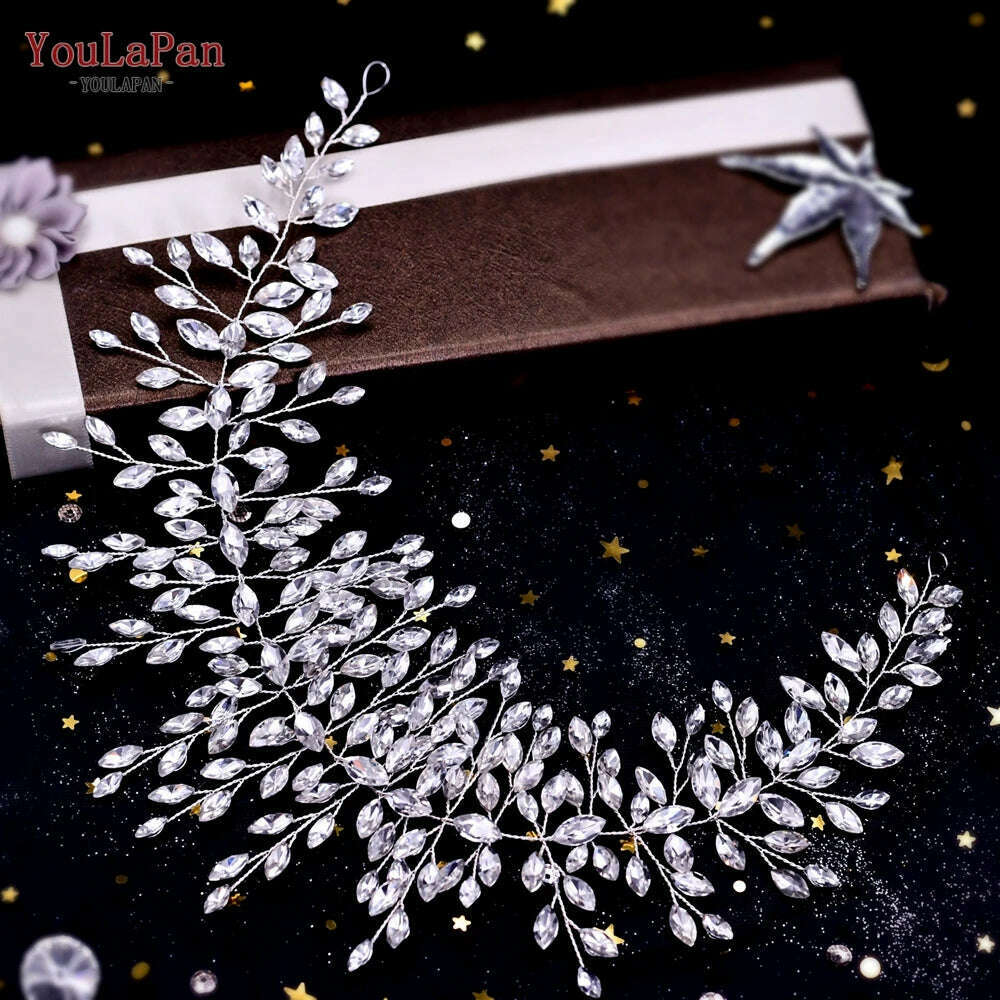 YouLaPan HP282 Wedding Headband Alloy Flower Leaf Hair Tiara Rhinestone Headpiece Bridal Headwear Hair Accessories Head Jewelry - KIMLUD