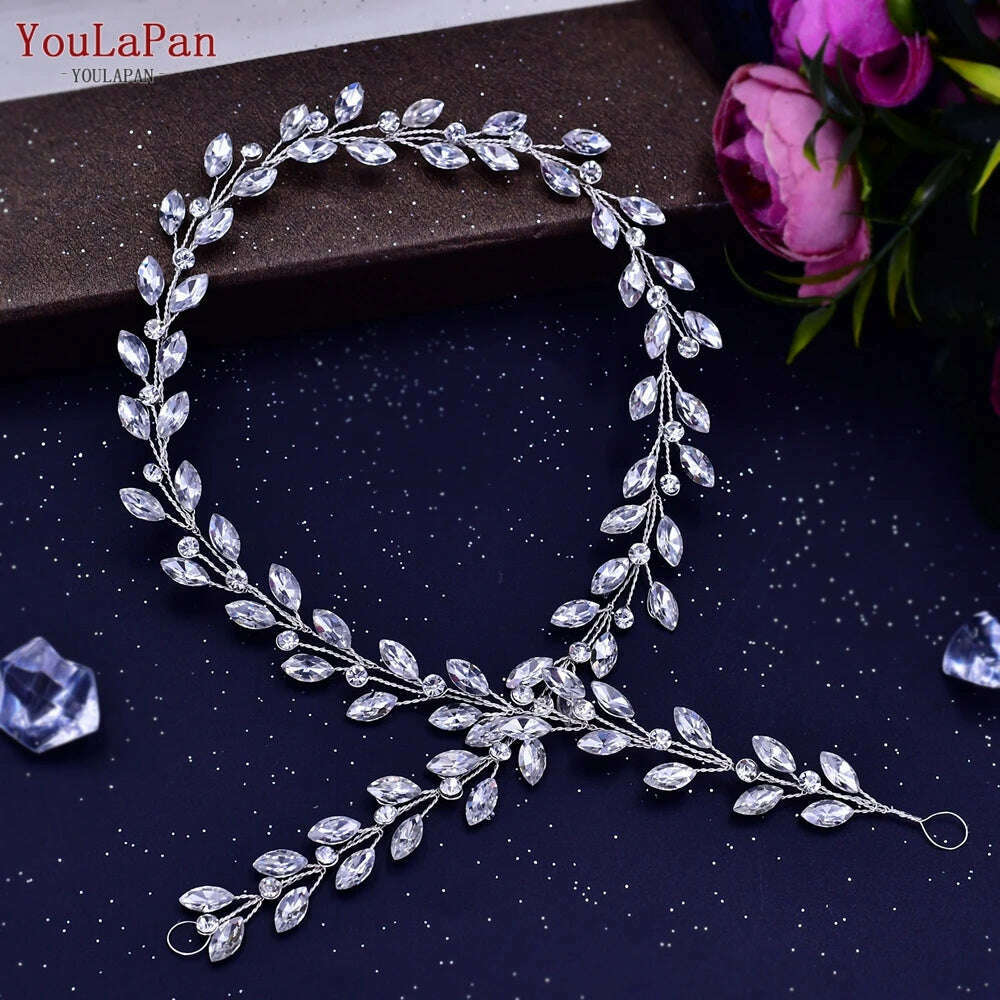 YouLaPan HP282 Wedding Headband Alloy Flower Leaf Hair Tiara Rhinestone Headpiece Bridal Headwear Hair Accessories Head Jewelry - KIMLUD