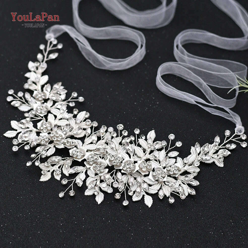 YouLaPan HP282 Wedding Headband Alloy Flower Leaf Hair Tiara Rhinestone Headpiece Bridal Headwear Hair Accessories Head Jewelry - KIMLUD