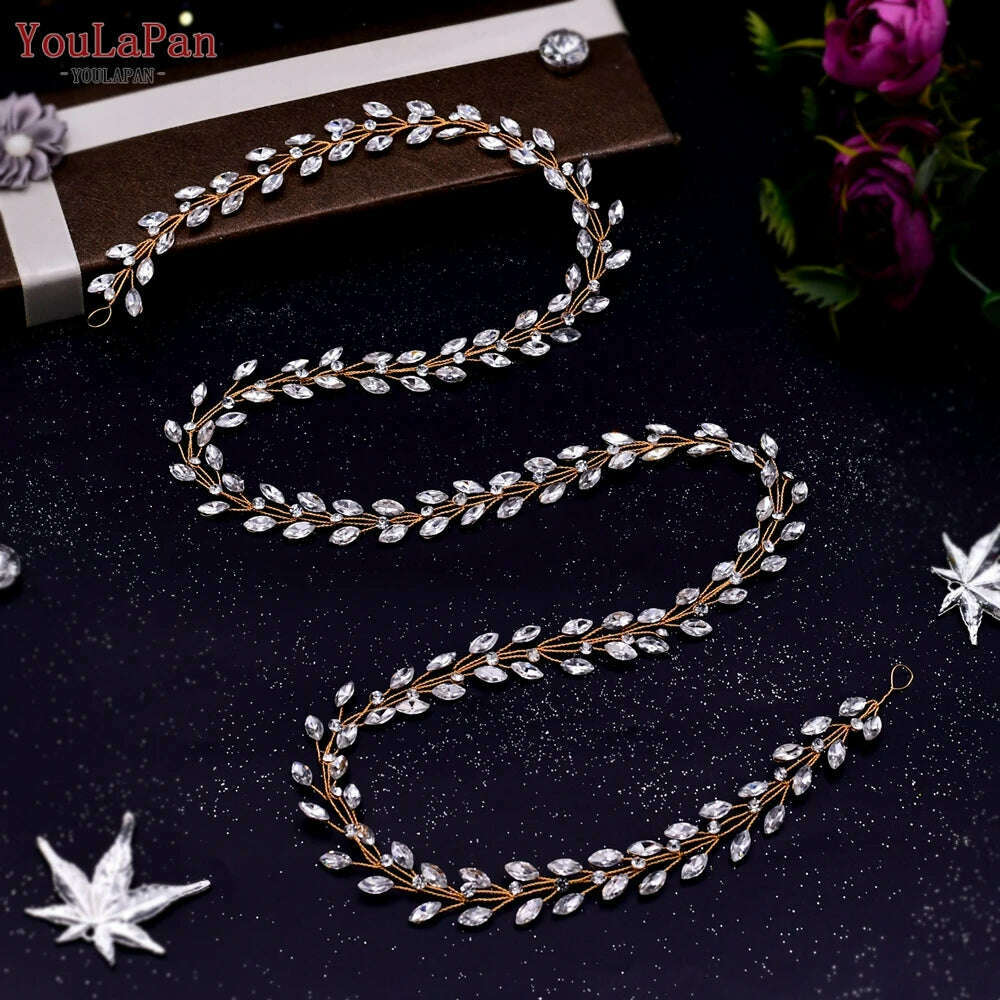 YouLaPan HP282 Wedding Headband Alloy Flower Leaf Hair Tiara Rhinestone Headpiece Bridal Headwear Hair Accessories Head Jewelry - KIMLUD