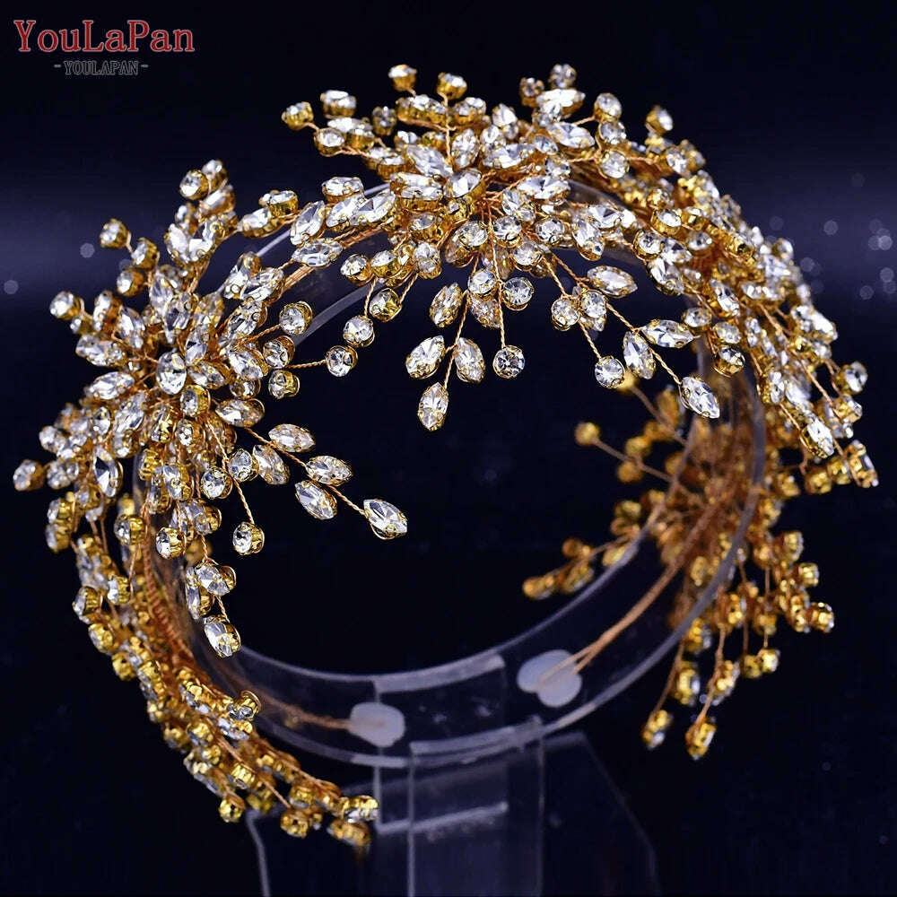 YouLaPan HP389 Bridal Tiara Rhinestone Woman Headband Wedding Hair Accessory Pageant Headwear Silver Gold Color Bride Headpiece - KIMLUD