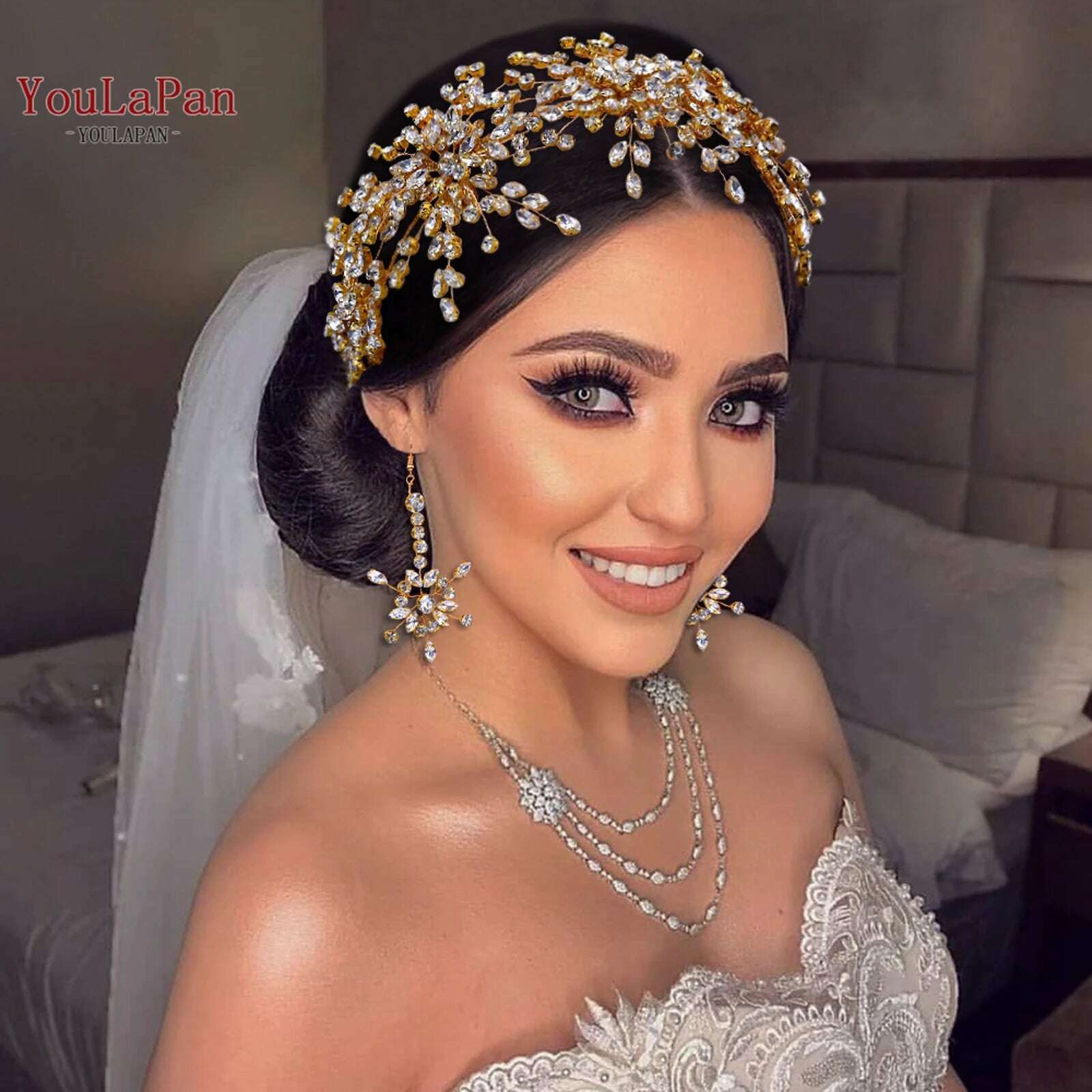 YouLaPan HP389 Bridal Tiara Rhinestone Woman Headband Wedding Hair Accessory Pageant Headwear Silver Gold Color Bride Headpiece - KIMLUD