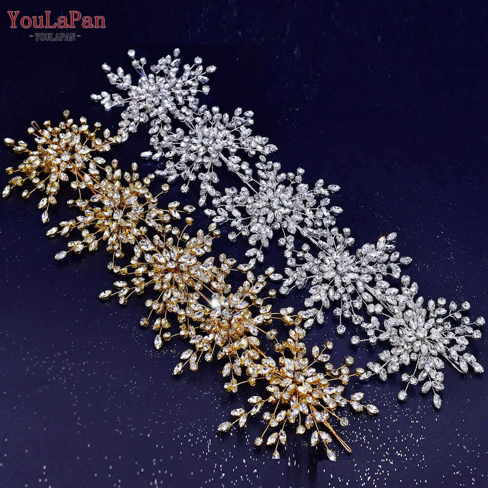 YouLaPan HP389 Bridal Tiara Rhinestone Woman Headband Wedding Hair Accessory Pageant Headwear Silver Gold Color Bride Headpiece - KIMLUD