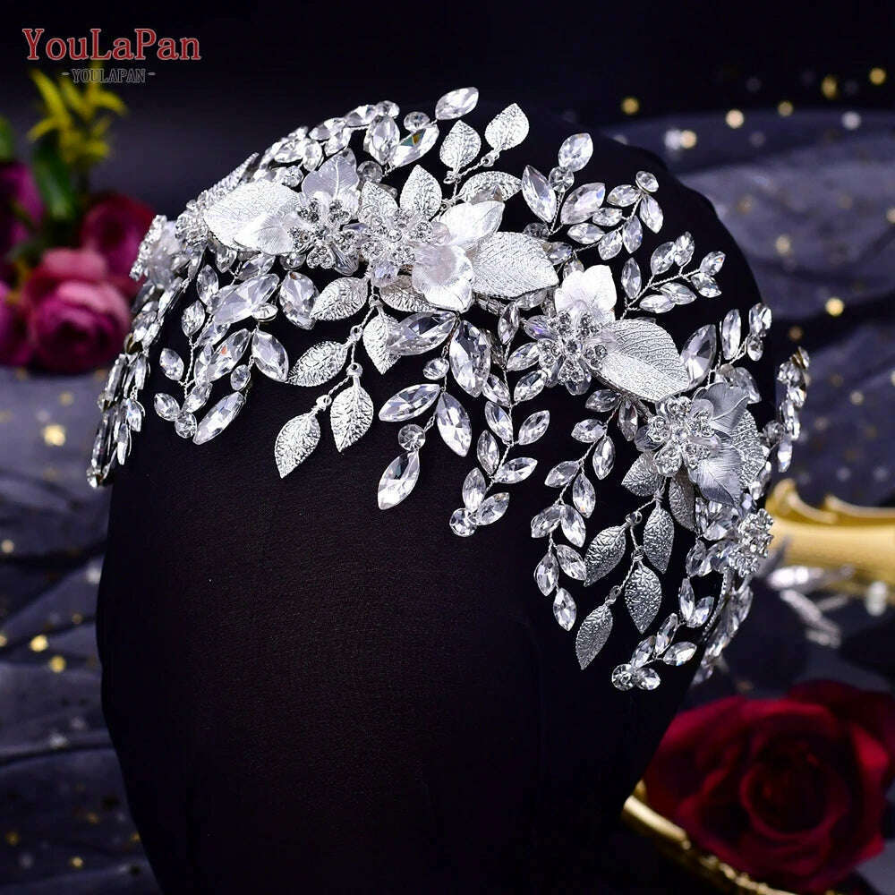 YouLaPan HP389 Bridal Tiara Rhinestone Woman Headband Wedding Hair Accessory Pageant Headwear Silver Gold Color Bride Headpiece - KIMLUD