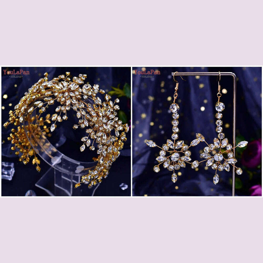 YouLaPan HP389 Bridal Tiara Rhinestone Woman Headband Wedding Hair Accessory Pageant Headwear Silver Gold Color Bride Headpiece - KIMLUD