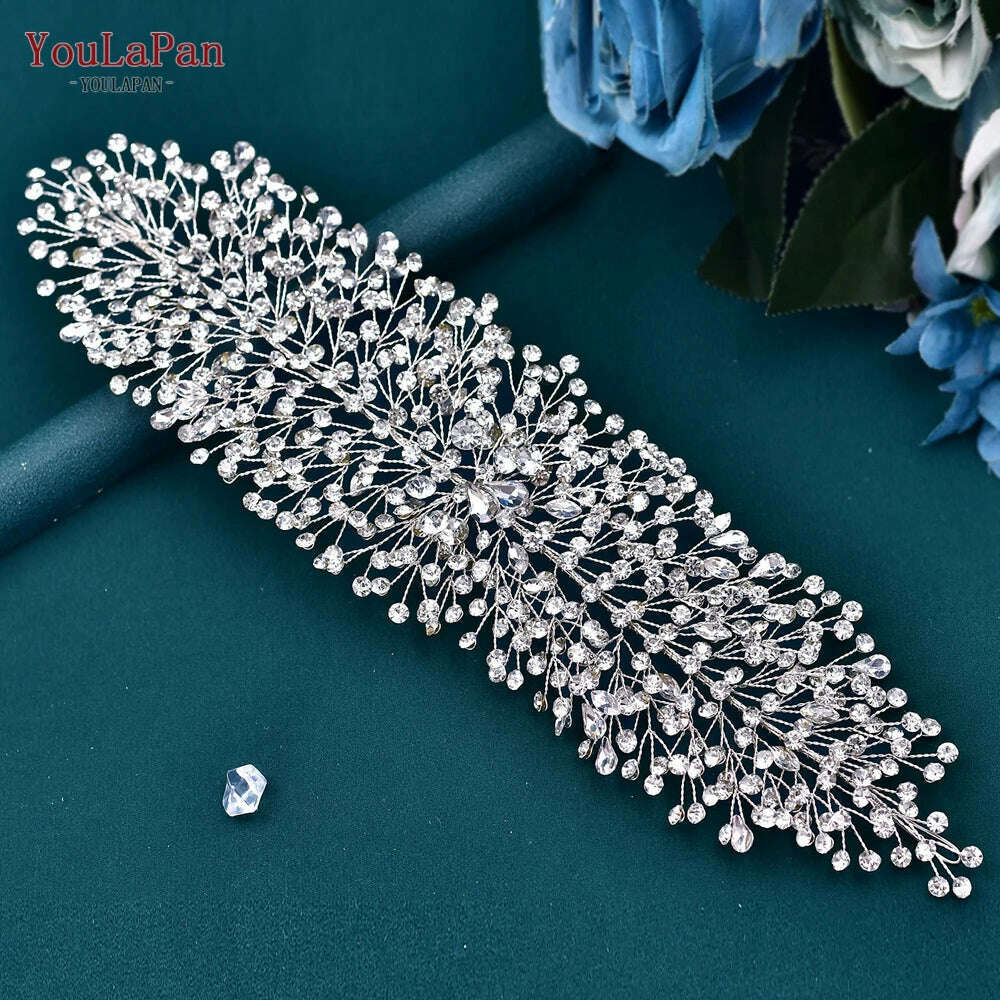 YouLaPan HP389 Bridal Tiara Rhinestone Woman Headband Wedding Hair Accessory Pageant Headwear Silver Gold Color Bride Headpiece - KIMLUD