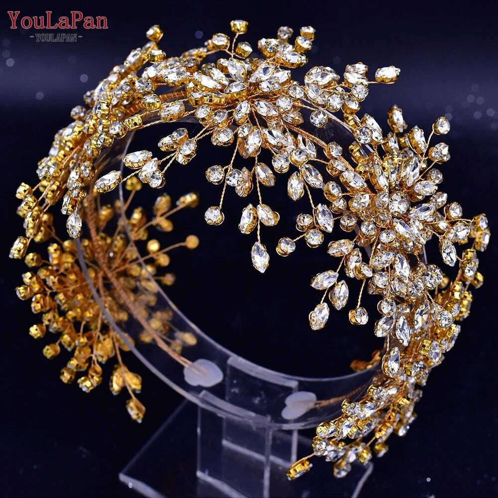 YouLaPan HP389 Bridal Tiara Rhinestone Woman Headband Wedding Hair Accessory Pageant Headwear Silver Gold Color Bride Headpiece - KIMLUD
