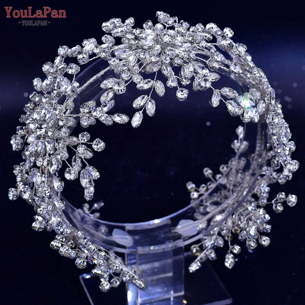 YouLaPan HP389 Bridal Tiara Rhinestone Woman Headband Wedding Hair Accessory Pageant Headwear Silver Gold Color Bride Headpiece - KIMLUD
