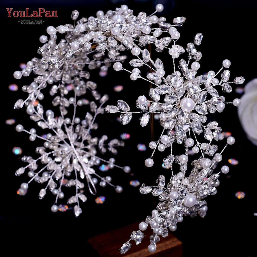 YouLaPan HP389 Bridal Tiara Rhinestone Woman Headband Wedding Hair Accessory Pageant Headwear Silver Gold Color Bride Headpiece - KIMLUD