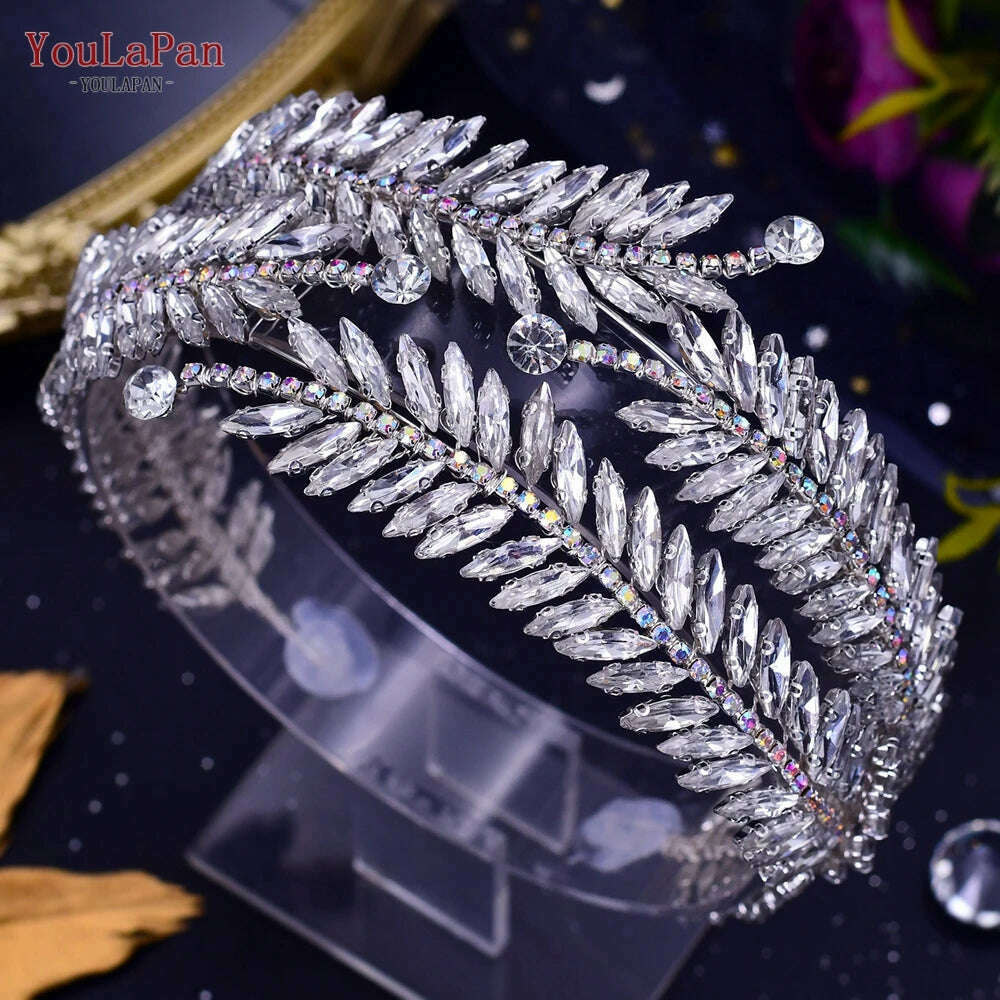 KIMLUD, YouLaPan HP419 Rhinestone Bridal Headband Woman Headpiece Wedding Hair Accessories Bride Hair Tiara and Crown Crystal Headdress, KIMLUD Womens Clothes
