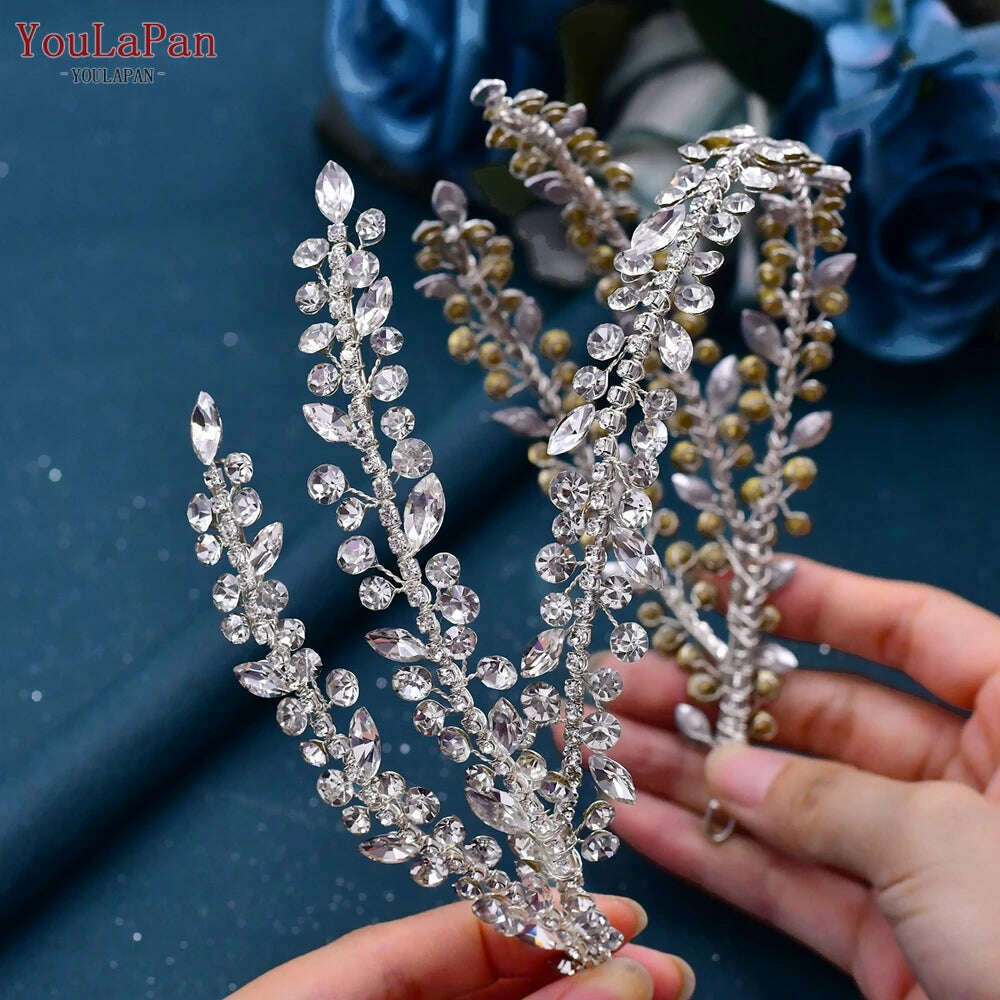 YouLaPan HP496 Rhinestone Bridal Headband Woman Headpiece Wedding Hair Accessories Bride Tiara Pageant Headdresses Wedding Tiara - KIMLUD