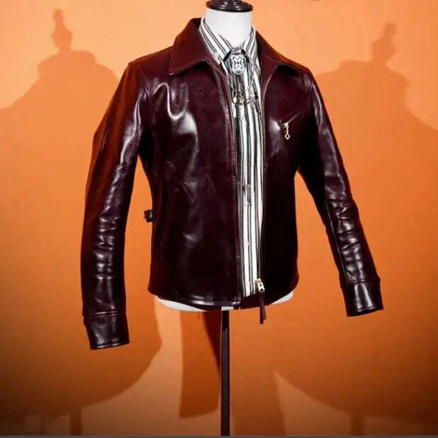 KIMLUD, YR!Free shipping.Luxury oil top grain horsehide coat.Mens 1930 Rider leather jacket.Burgundy Vintage leather Can Wear 50 years, KIMLUD Women's Clothes