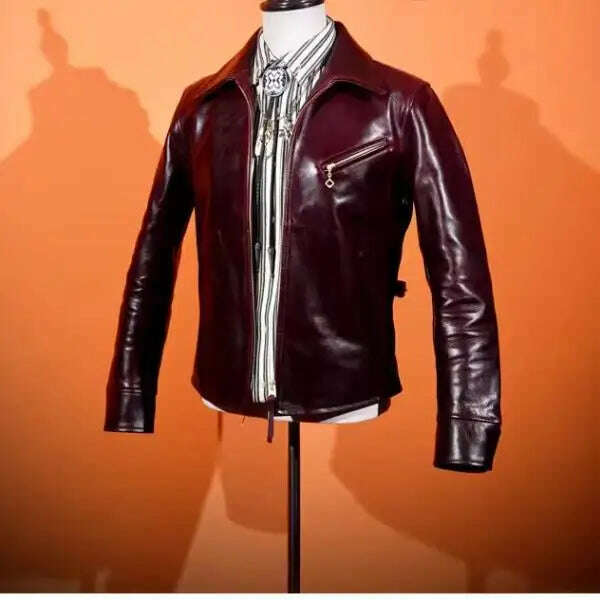 KIMLUD, YR!Free shipping.Luxury oil top grain horsehide coat.Mens 1930 Rider leather jacket.Burgundy Vintage leather Can Wear 50 years, Burgundy / S, KIMLUD Women's Clothes