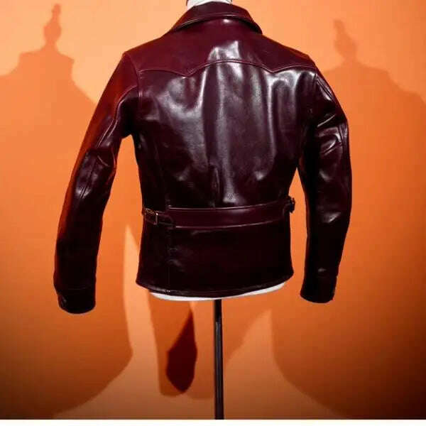 KIMLUD, YR!Free shipping.Luxury oil top grain horsehide coat.Mens 1930 Rider leather jacket.Burgundy Vintage leather Can Wear 50 years, KIMLUD Women's Clothes